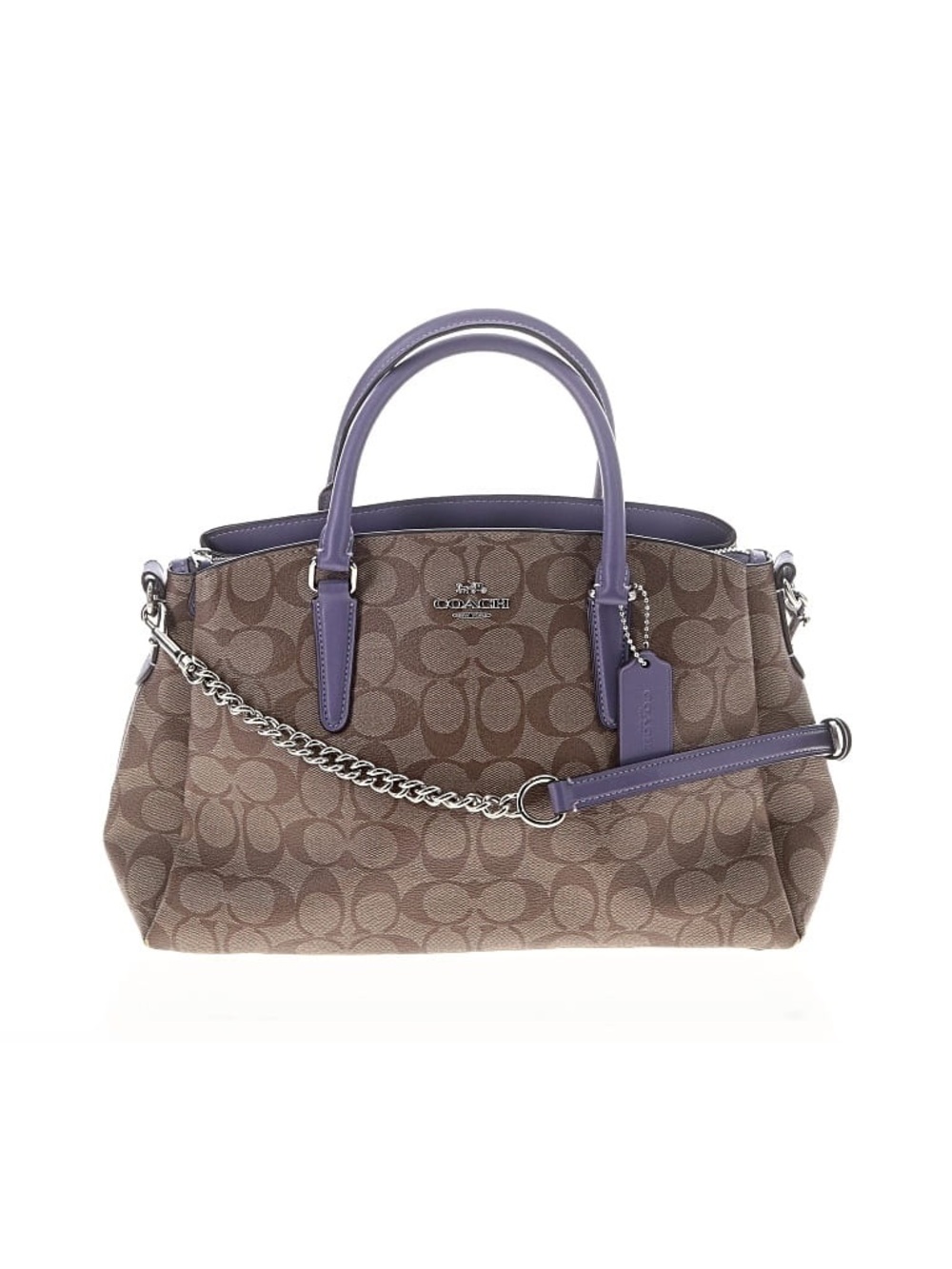 Coach Brown Signature Satchel with Purple Trim